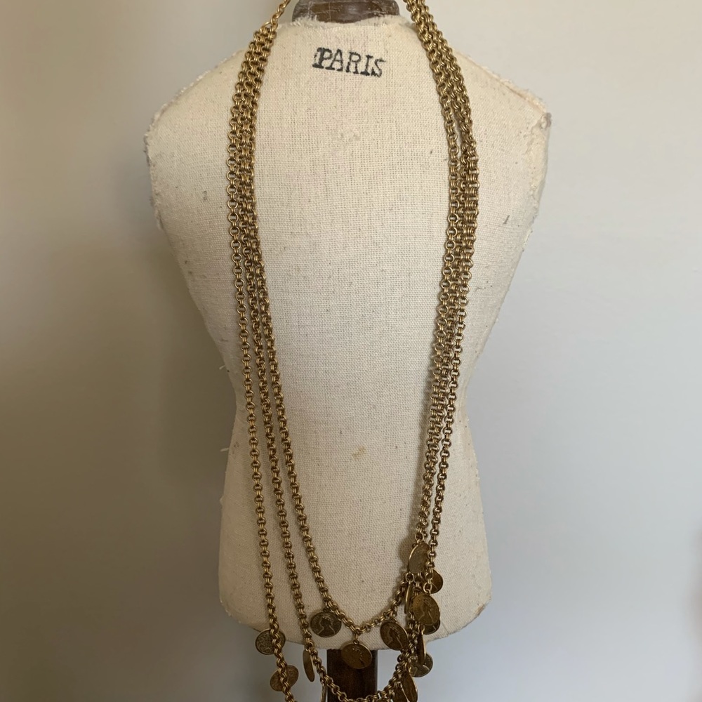 Gold tone coin necklace